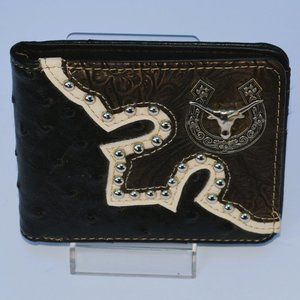 Western PU Leather Cowboy Concho Rodeo Wallet Genuine Leather Bi-fold wallet